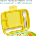 Munchkin Lunch Bento Box for Kids and Toddlers, Includes Stainless Steel Utensils, BPA-Free, 18 Months and Up, Blue/Green/Yellow