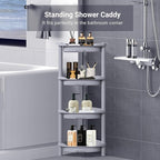 ELYKEN 4 Tier Shower Caddy Organizer Shelf Corner, 14.4 x 11.2 x 31.5 Inches, Rustproof, Plastic Shower Rack Stands for Inside Bathroom, Bathtub, Shower Pan, Grey
