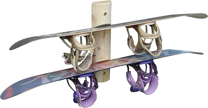 2-Place Wall-Mounted Snowboard Log Racks - Vertical Snowboard Wall Mount Garage Racks, Indoor & Outdoor Snowboarding Holders for Walls, Snowboards Storage Rack Garage - Unfinished