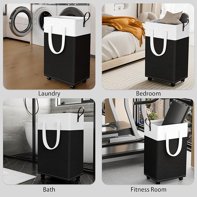 HomeHacks 75L Rolling Laundry Basket with Wheels, Collapsible & Waterproof Laundry Hamper, Mobile Clothes Hamper, Storage Laundry Bins with Handles for Laundry Room, Bedroom, Bathroom & Dorm, Black