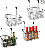 4PCS Over the Cabinet Basket, Over Cabinet Door Organizer, Grid Storage Baskets with Hooks, Metal Hanging Basket Kitchen Storage Organizer Holder for Pantry, Bathroom, Black, 11x9.2x4.3’’