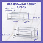 KINCMAX Iron Shower Caddies - Self Adhesive Bathroom Shelves for Showers - Wall Organizer Shampoo Holder Shelf - Peel and Stick On Caddy Bath Tub Rack - Pack of 2 Holders - Silver