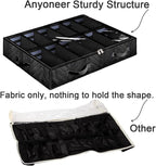 Under Bed Shoe Storage Organizer, Set of 2, Sturdy Structure, Adjustable Dividers, Reinforced Handle, Sturdy Zipper, Underbed Storage Solution with Clear Window, Breathable, Black