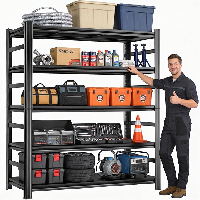 Metal Garage Shelving Unit, Heavy Duty Steel Storage Shelves, 3000 lbs Capacity, Adjustable 5-Tier Metal Shelf, Ideal for Garage, Warehouse, or Home Organization (with fence 47.24" W x 18" D x 78" H)