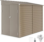 Outsunny 4.6' x 9' Steel Outdoor Storage Shed, Waterproof Lean to Shed, Metal Garden Tool House with Foundation Kit, Lockable Doors, Gloves and 2 Air Vents for Backyard, Patio, Lawn, Brown