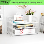 3 Tier Paper Letter Tray Organizer for Desk, Mesh File Folder Document Organizer with Handle for Home Office Supplies Desktop Accessories, White