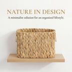 Toilet Paper Storage, Handwoven Toilet Paper Baskets with Handle for 9 Standard Rolls, Large Water Hyacinth Magazine Holder Narrow Wicker Trash Can for Bathroom Accessories