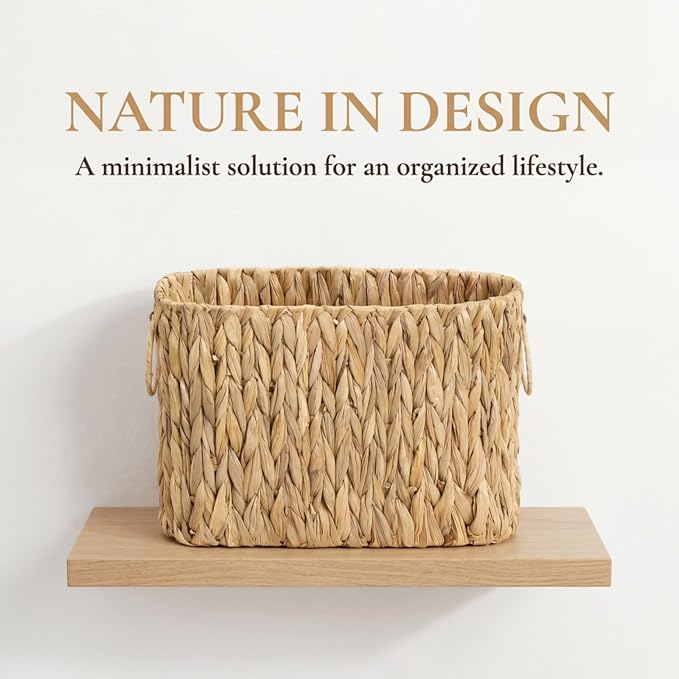 Toilet Paper Storage, Handwoven Toilet Paper Baskets with Handle for 9 Standard Rolls, Large Water Hyacinth Magazine Holder Narrow Wicker Trash Can for Bathroom Accessories