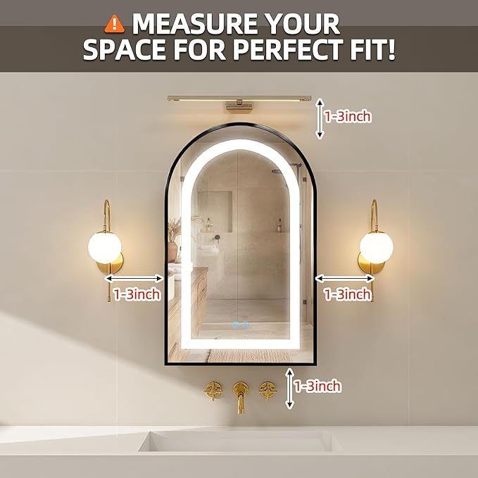 Arched Medicine Cabinet Mirror No Assembly Needed Bathroom Mirror with Storage Recessed or Surface Mount Options (Black-LED, 31.5" L x 19.7" W)