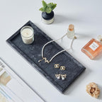 Natural Small Marble Vanity Tray, Luxury Stone Organizer for Bathroom & Kitchen | Holds Soap Dispenser, Jewelry, Perfume | Non-Resin, Non-Ceramic Décor (Black, M (11.8" x 5.1" x 0.78"))