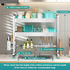 HOWDIA 3-Tier Over The Sink Dish Drying Rack, 304 Stainless Steel Dish Rack with Honeycomb Design, Cutlery Holder & Chopping Board Rack, 33.86” x 11.81” x 33.07” for Maximum Kitchen Storage