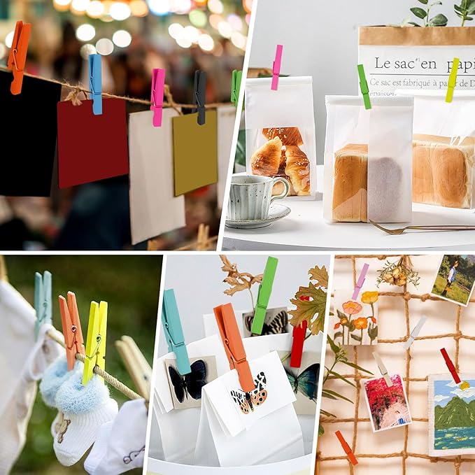 100Pcs Colored Clothes Pins Wooden, Clothespins for Crafts Cheer Pins Classroom Teaching Color, 2.9 inch, 20 Colors