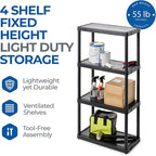 Gracious Living 4 Shelf Fixed Height Solid Light Duty Storage Unit 12 x 24 x 48 for Home, Garage, Basement, & Laundry, Black (3 Pack)