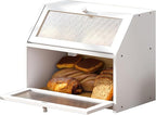 Bread Box for Kitchen Countertop Bin Double Layer Bread Box Storage Container Extra Large Capacity Farmhouse with Diamond Pattern Windows (White, Large)