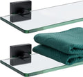 KOKOSIRI Bathroom Shelves Wall Mount Tempered Glass Floating Shelf 20-Inch Kitchen Hanging Rack Shower Storage, 2 Pack Black Stainless Steel B1107BK-L20-P2