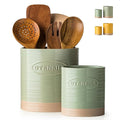YHOSSEUN Kitchen Utensil Holder, 6.7"+5.1" Ceramic Utensil Holder for Kitchen Counter, Oval Cooking Utensil Crocks for Countertop, Utensil Storage Organizer Set of 2, Green
