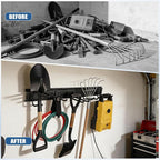 14Pack Garage Tool Organizer Wall Mount, 49.5'' Rails with 11 Adjustable Hooks, Heavy Duty Garage Storage & Organization Kit, Space-Saving Garage Wall Hook Rack for Shed Garden Yard Tool, Up to 520lbs
