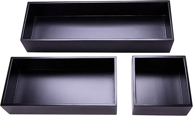 Bamboo Drawer Organizer Box for Office Home Black Orgnizer Boxes Office Organizer Boxes, Black 12"*4"