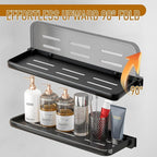 Small Folding Wall Shelf - Waterproof and Rust-Proof 90° fold Down - Easy Installation Folding Metal Shelf, Ideal for RV, Laundry, Toilet, Kitchen and Sofa (Black 2PCS, 15.75inch)