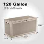 120 Gallon Outdoor Waterproof Resin Storage Deck Box Lockable Outside Bench UV Resistant Bin Patio Porch Furniture Pool Float Garden Tool Cushion Grey
