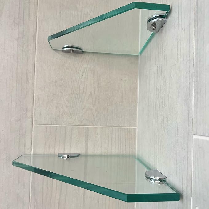 Dulles Glass 8" x 8" Pentagon Glass Corner Shelf - Shelf Only - Tempered - 3/8" Thick - Flat Polished Glass