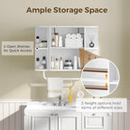 Bathroom Wall Cabinet with Mirror, Mirrored Medicine Cabinet with 3 Colors LED Light and 4 Open Shelves, Wall Mounted Over Toilet Storage Cabinets with Adjustable Shelf, 21.7"L x 6.7"W x 18.1"H, White