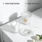 2 Pack Glass Qtip Holder Dispenser - Bathroom Organizers and Storage, Clear Apothecary Jars Set, Bathroom Essentials Accessories Decor, Vanity Makeup Storage Organizer (Clear)