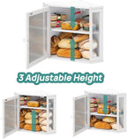 White Bread Box for Kitchen Counter, Bamboo Wood Large Capacity Bread Storage Bin with Acrylic Wavy Door Panel (White, Meduim)