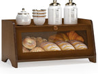 Vintage Bread Box for Kitchen Countertop, Large Bread Container Storage, Wooden Farmhouse Bread Box with Window Bread Holder (Brown)