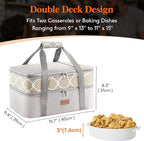 Lifewit Insulated Double Decker Casserole Carrier, Lasagna Lugger Holder for Hot or Cold Food, Fits 9" x 13" Baking Dish, Thermal Lunch Tote Bag for Potluck Parties, Picnic and Cookouts, Grey
