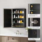 16x26 Pre-Assembled Bathroom Medicine Cabinet Mirror, Surface or Recessed Brushed Nickel Medicine Cabinet with Mirror & Rustproof Aluminum Frame, Beveled Bathroom Vanity Mirror with Storage
