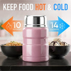 Earth&ME 17 OZ Soup Thermo for Hot & Cold Food for Kids, Vacuum Insulated Steel Lunch Container, Kids Wide Mouth Bento Thermal Food Jar, Warm Food Lunchbox Thermo Bowls with Spoon (Shimmer Pink)