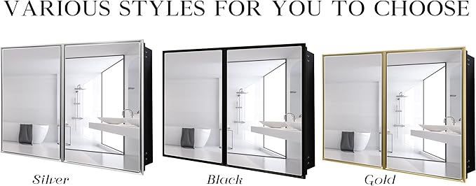 Medicine Cabinet with Aluminum Framed Mirror,36"x32" Surface Mount or Recessed Mount Bathroom Vanity Mirror,Single Door Bathroom Mirror with Storage Cabinet