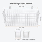 MaraFansie [Extra Large Wire Basket 2-Pack Hanging Wall Organizer Cabinet Storage Basket Wall Mounted Shelves Rustic Farmhouse Decor for Home Kitchen Bathroom, White