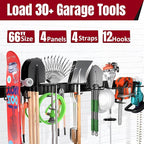 66" Garage Tool Organizer Wall Mount,20 PCS Garage Organization and Storage System Carries 720lbs, Heavy Duty Wall Rack for Garden & Shed Tools, Fits 16" Wall Studs(4 Panels)