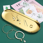 Gold Oval Vanity Tray, Stainless Steel Jewelry Tray, Bathroom Tray, Makeup Cosmetic Trays,Towel Napkin Tray, Storage Organizer,11.8 x 4.8 inches (LxW), Large