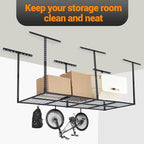 PeakPursuit 3x8FT Overhead Garage Storage Rack, 600LB Capacity Heavy Duty Ceiling Storage Racks, 22-40" Height Adjustable Metal Organizer System for Seasonal Items & Tools