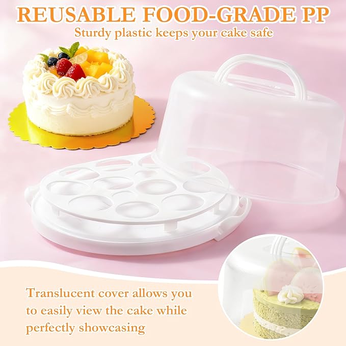 10 Inch Cake Carrier with Lid and Handle, Round Cake Transport Container with 10 Inch Cake Boards & Cupcake Serving Tray, Portable Pie Cake Holder with Cover for Wedding Party Picnics Camping