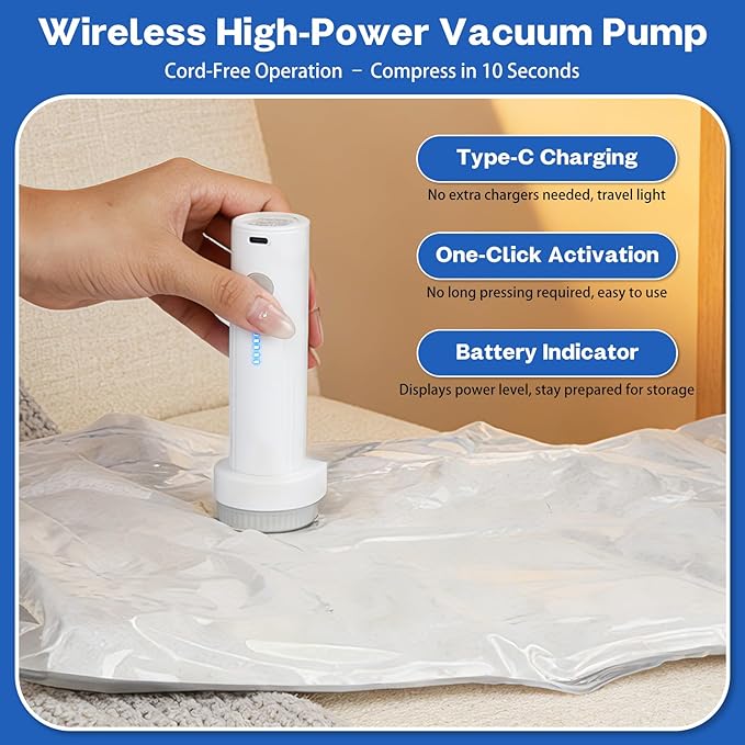 Vacuum Seal Bags For Clothing Travel With Wireless Electric Pump，15 Combo Space Saver Vacuum Storage Bags In 3 Combo Sizes，Compression Travel Packing For Luggage,Ideal For Air Planes, Apartments