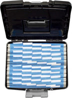 Storex Portable File Box with Organizer Lid – Plastic Office File Storage Box for Letter Paper and Hanging Folders, Obsidian, 1-Count (61504C01C)