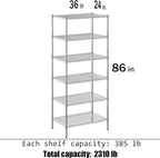 24" Deep x 36" Wide x 86" Height Wire Shelving Kit | 6-Tier | NSF Commercial Storage Rack Unit