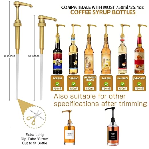 3Pack Coffee Syrup Pump, Compatible with Toran i, DaVinci, Jordans Skinny Syrups - Toran i Syrup Pump Dispenser Fits 25.4 Oz/750Ml Bottles, For Coffee Flavoring Syrups, Teas, Snow Cones, Smoothies