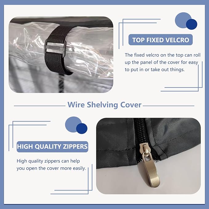Wire Shelf Cover,600D Heavy Duty 100% Waterproof Shelf Covers for Wire Shelving,Outdoor Storage Shelves Cover for Metal Rack,60" W x 24" D x 72" H,Black with Clear Front