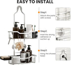 Hanging Shower Caddy Over Showerhead, 2 Tier Rustproof Bathroom Shower Organizer, No Drill Shower Rack with Soap Dish, Toothbrush Holder and 12 Hooks,Silver