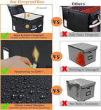 File Box with Lock 5200°F with Heat Insulated,Fireproof Box File Storage Organizer Anti-Static,Collapsible Fireproof Document Filing Box with Handle,Portable Home Office Safe
