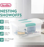 Sterilite Medium Nesting ShowOffs, Stackable Small Storage Bin with Latching Lid and Handle, Plastic Container to Organize Home, Clear, 24-Pack