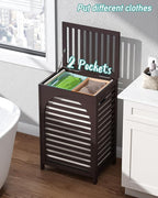 Laundry Hamper, 22.5 Gallon (85L) Bamboo Wood Clothes Laundry Basket with Lid and Handles, Removable Liner (Brown, Large)