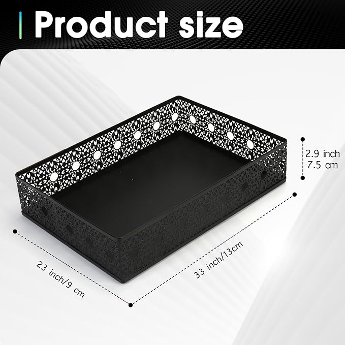 Desk Drawer Organizer, A4 Large Metal Mesh Desk Rrganizer Tray, Carved Hollow Floral Tray, Versatile Storage Box Set for Office Home Supplies,13x9x3 inches (Round Holes,1 PC)