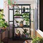 Sturdy Wooden Greenhouse for Balcony or Backyard Use with Rolling Wheels and Adjustable Shelving for Plant Growing (Green + Solid Wood + Wood)