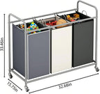 3-Bag Laundry Sorter Cart with Rolling Lockable Wheels, Removable Bags, 32.68 x 15.75 x 33.46 in, Black, Beige and Grey (Assorted)